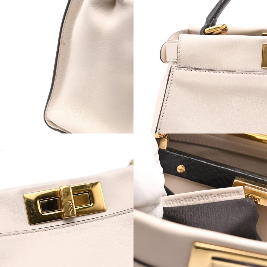 フェンディ FENDI モンスター ピーカブー レギュラー 8BN290 ハンドバッグ 2way ショルダー パイソン レザー ホワイト ブラック ゴールド金具 | FENDI | 08