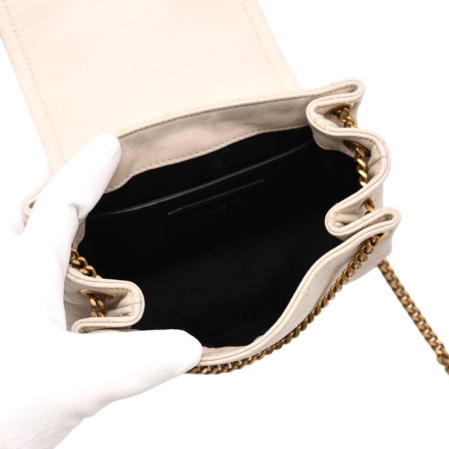 サンローラン SAINT LAURENT ノリータ ミニ チェーン ショルダーバッグ 672738 キルティング YSLロゴ オフホワイト レザー ワンショルダー 2way | SAINT LAURENT | 06