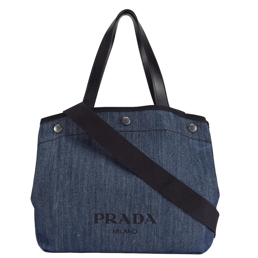 プラダ PRADA デニム 2way トートバッグ ハンドバッグ 1BG242 キャンバス レザー ネイビー ブルー ブラック 黒 ショルダー 斜め掛け | PRADA