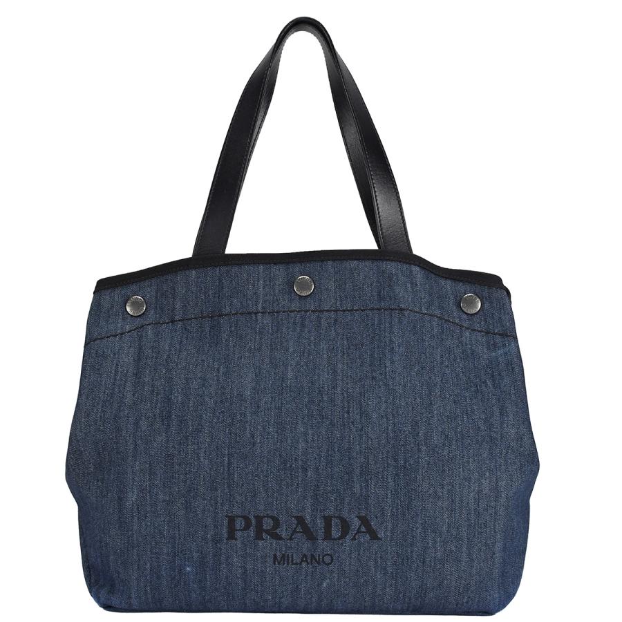 プラダ PRADA デニム 2way トートバッグ ハンドバッグ 1BG242 キャンバス レザー ネイビー ブルー ブラック 黒 ショルダー 斜め掛け | PRADA | 01