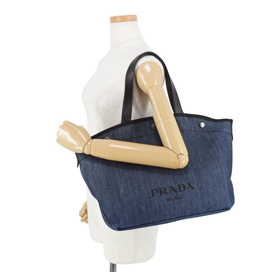 プラダ PRADA デニム 2way トートバッグ ハンドバッグ 1BG242 キャンバス レザー ネイビー ブルー ブラック 黒 ショルダー 斜め掛け | PRADA | 08