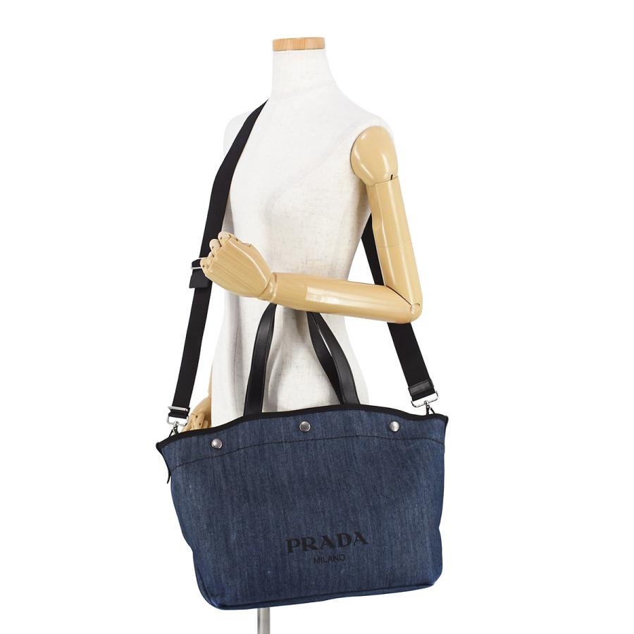 プラダ PRADA デニム 2way トートバッグ ハンドバッグ 1BG242 キャンバス レザー ネイビー ブルー ブラック 黒 ショルダー 斜め掛け | PRADA | 09