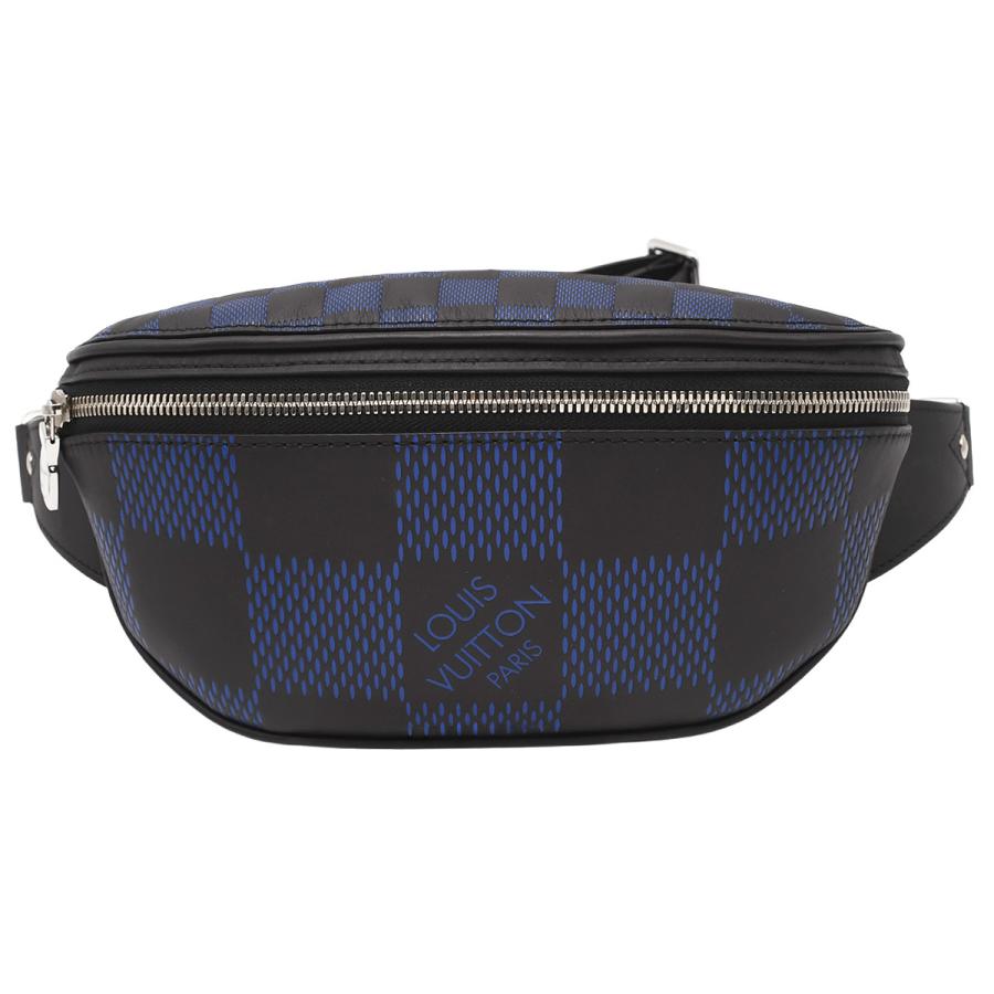 ルイヴィトン LOUIS VUITTON ダミエ アンフィニ 3D キャンパス バムバッグ N50022 レザー ブラック ブルー シルバー金具 ボディバッグ ベルトバッグ メンズ | LOUIS VUITTON