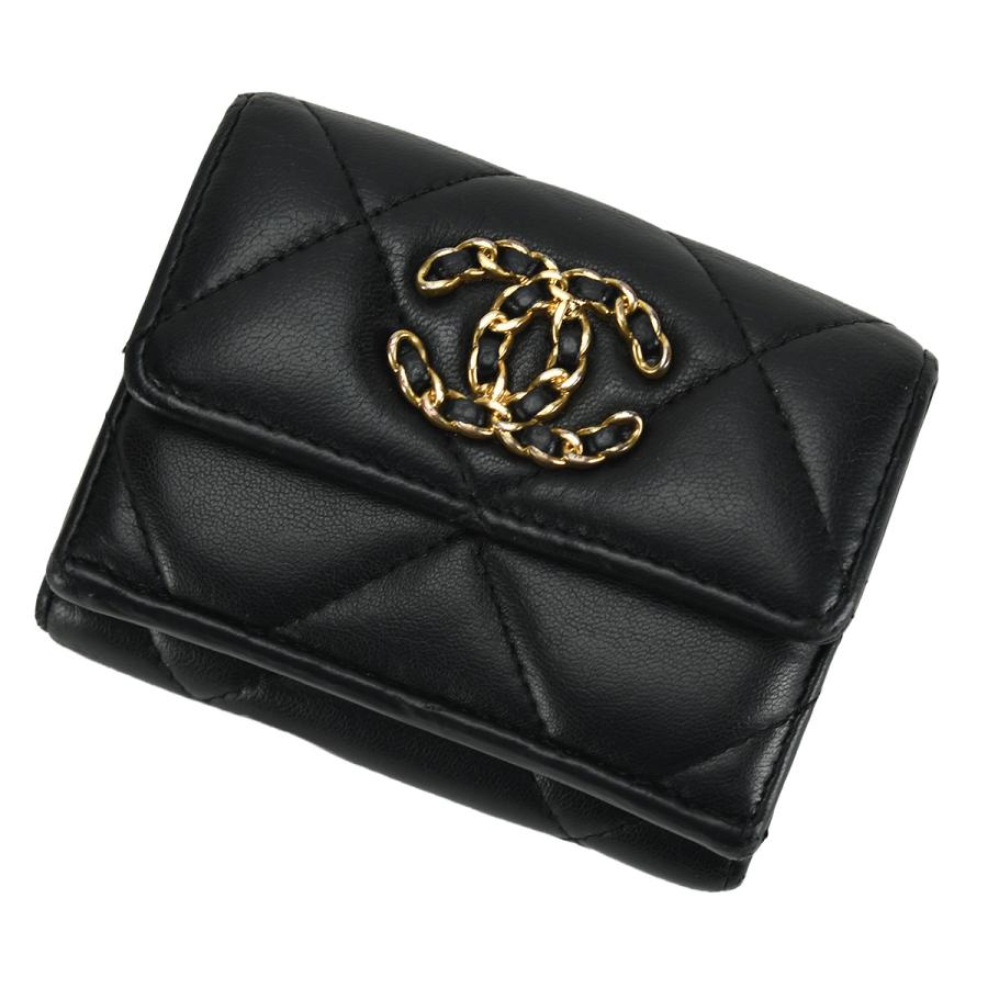 付属品付きシャネル19 ディズヌフ スモール三つ折りラムスキン レザー ブラック CHANEL（シャネル） CHANEL 19 ディズヌフ スモール フラップ