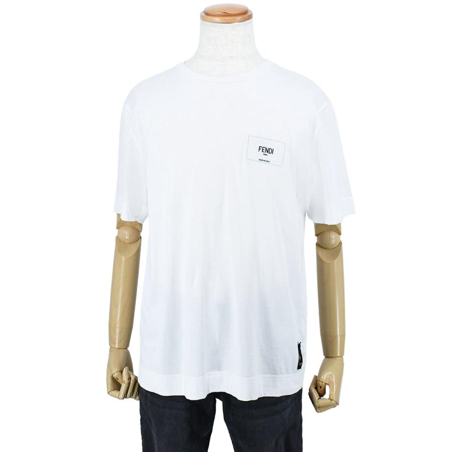 FENDI ロゴパッチ クルーネック Tシャツ ホワイト FENDI（フェンディ） 半袖 クルーネック Tシャツ ロゴパッチ トップス