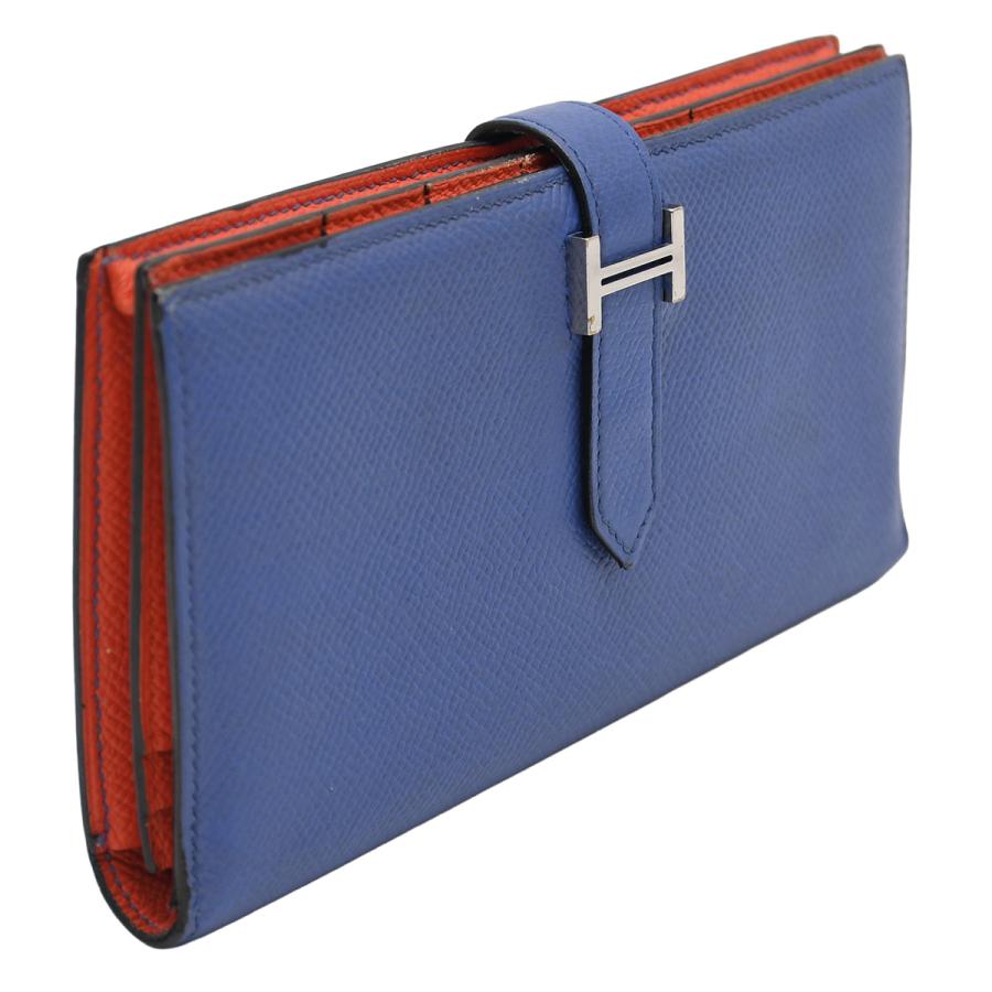 エルメス HERMES ベアンスフレ ヴェルソ 二つ折り 長財布 財布 小物 ヴォーエプソン ブルーブライトン カプシーヌ シルバー金具 A刻印の画像