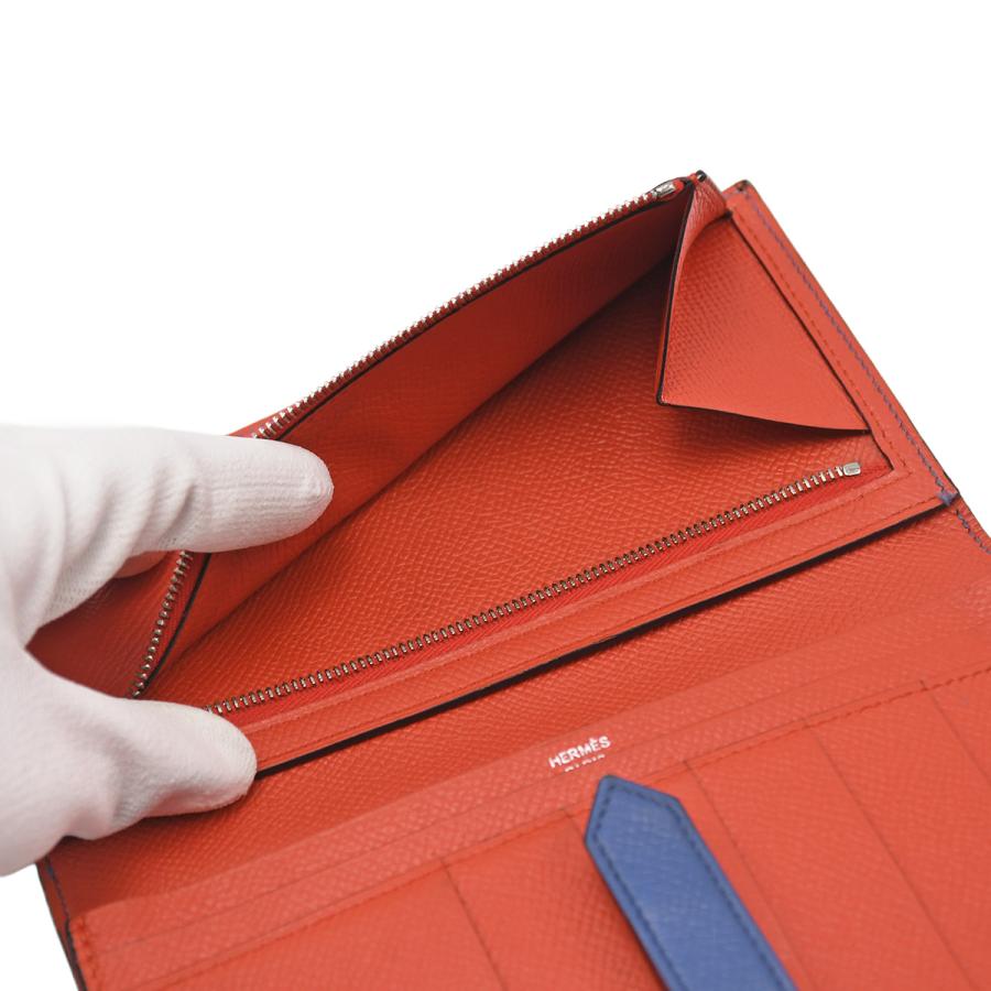 エルメス HERMES ベアンスフレ ヴェルソ 二つ折り 長財布 財布 小物 ヴォーエプソン ブルーブライトン カプシーヌ シルバー金具 A刻印の画像