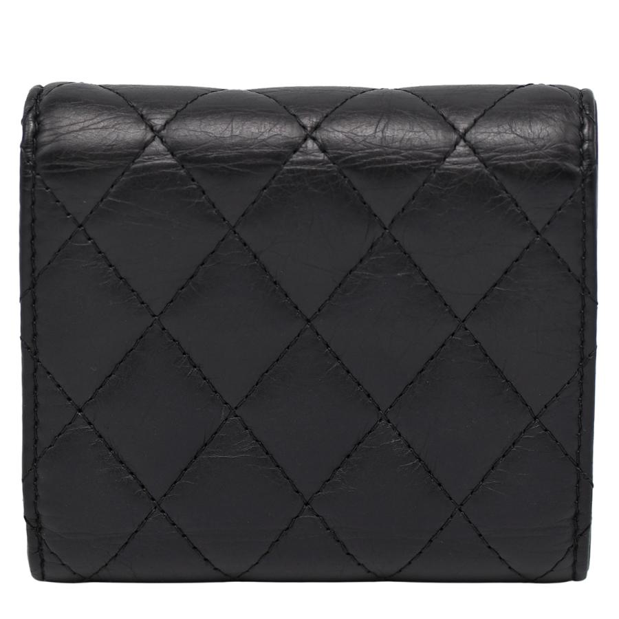 シャネル CHANEL スモール フラップ ウォレット 2.55 三つ折り 財布 コンパクト レザー ブラック 黒 ゴールド金具 A82723の画像