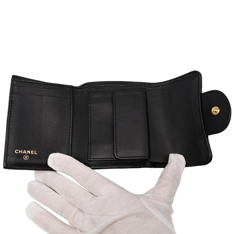 シャネル CHANEL スモール フラップ ウォレット 2.55 三つ折り 財布 コンパクト レザー ブラック 黒 ゴールド金具 A82723の画像
