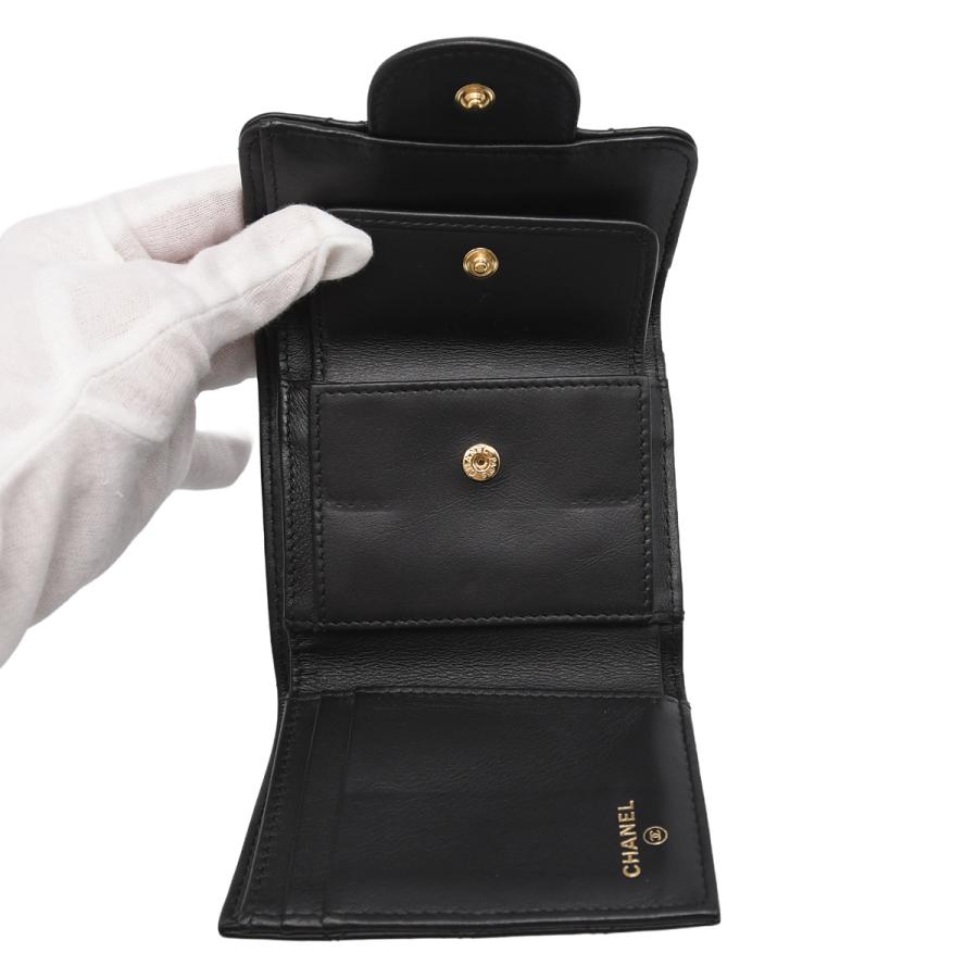 シャネル CHANEL スモール フラップ ウォレット 2.55 三つ折り 財布 コンパクト レザー ブラック 黒 ゴールド金具 A82723の画像