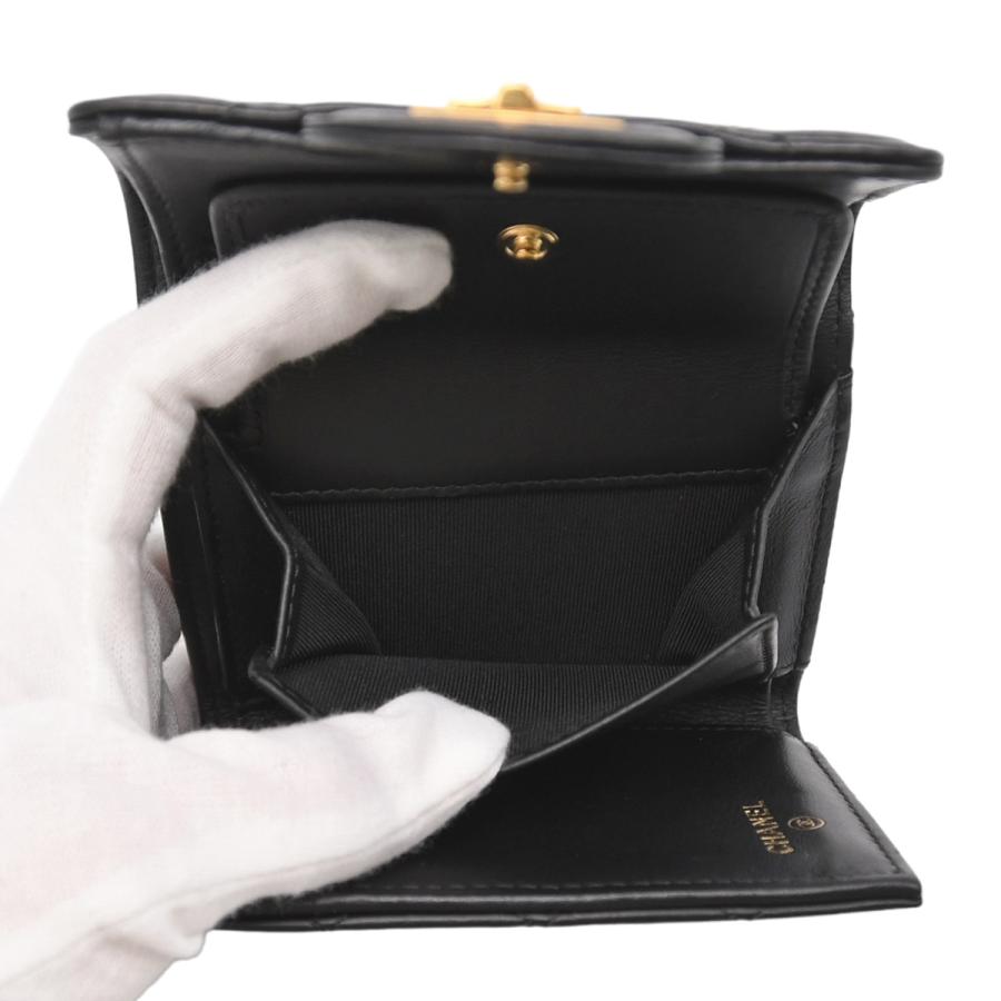 シャネル CHANEL スモール フラップ ウォレット 2.55 三つ折り 財布 コンパクト レザー ブラック 黒 ゴールド金具 A82723の画像