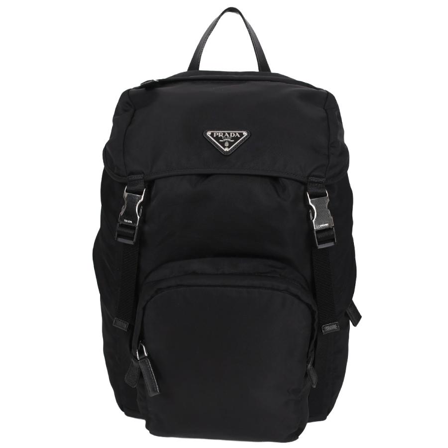 美品✨ PRADA プラダ バックパック ナイロン×サフィアーノ 三角ロゴ 黒 PRADA（プラダ） トライアングルロゴ バックパック リュック