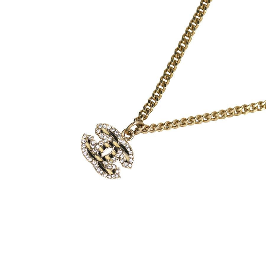 シャネル CHANEL ココマーク ネックレス ペンダント アクセサリー ラインストーン ボーダー CC ロゴ メタル ゴールド ブラック ホワイト 06A_3