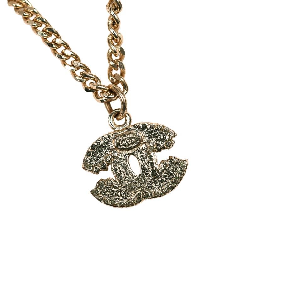 シャネル CHANEL ココマーク ネックレス ペンダント アクセサリー ラインストーン ボーダー CC ロゴ メタル ゴールド ブラック ホワイト 06A_6