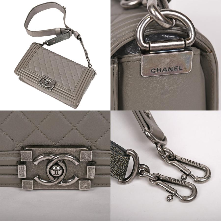 シャネル CHANEL ボーイシャネル 25 マトラッセ チェーン ショルダーバッグ レディース レザー グレー シルバー金具 A67086