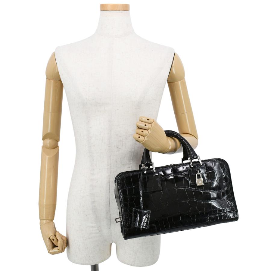 【美品】ロエベ　ハンドバッグ　アナグラム　ゴールド金具　クロコ　レザー　ブラック LOEWE（ロエベ） アマソナ28 クロコダイル アナグラム ハンドバッグ