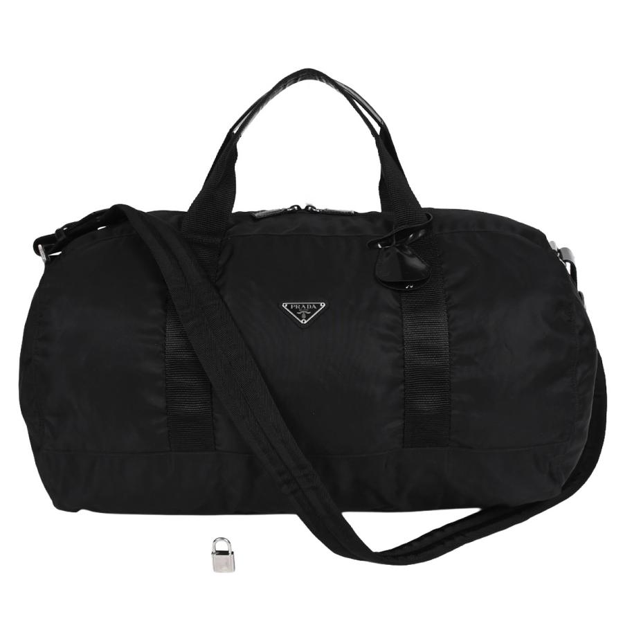 PRADA プラダ ボストンバッグ トラベルバック 旅行かばん ショルダー 肩掛け デカ ロゴ テスート ナイロン サフィアーノレザー ブラック 黒　 トライアングル 三角ロゴプレート  A4収納可能 2WAY メンズ PRADA（プラダ） トライアングルロゴ 2way ボストンバッグ ショルダー