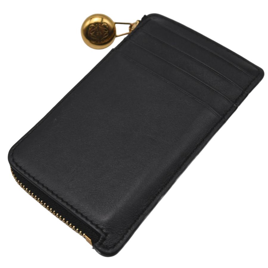 ロエベ　二つ折り　ケース　カードケース　コンパクト　gold金具　黒　革 LOEWE（ロエベ） ぺブル コインカードホルダー アナグラム コイン