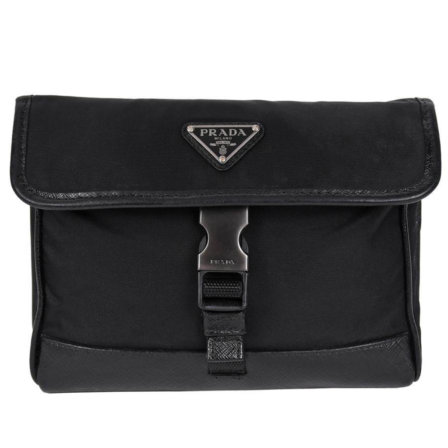 PRADAブラックナイロンショルダーバッグ PRADA（プラダ） リナイロン サフィアーノレザー トライアングルロゴ