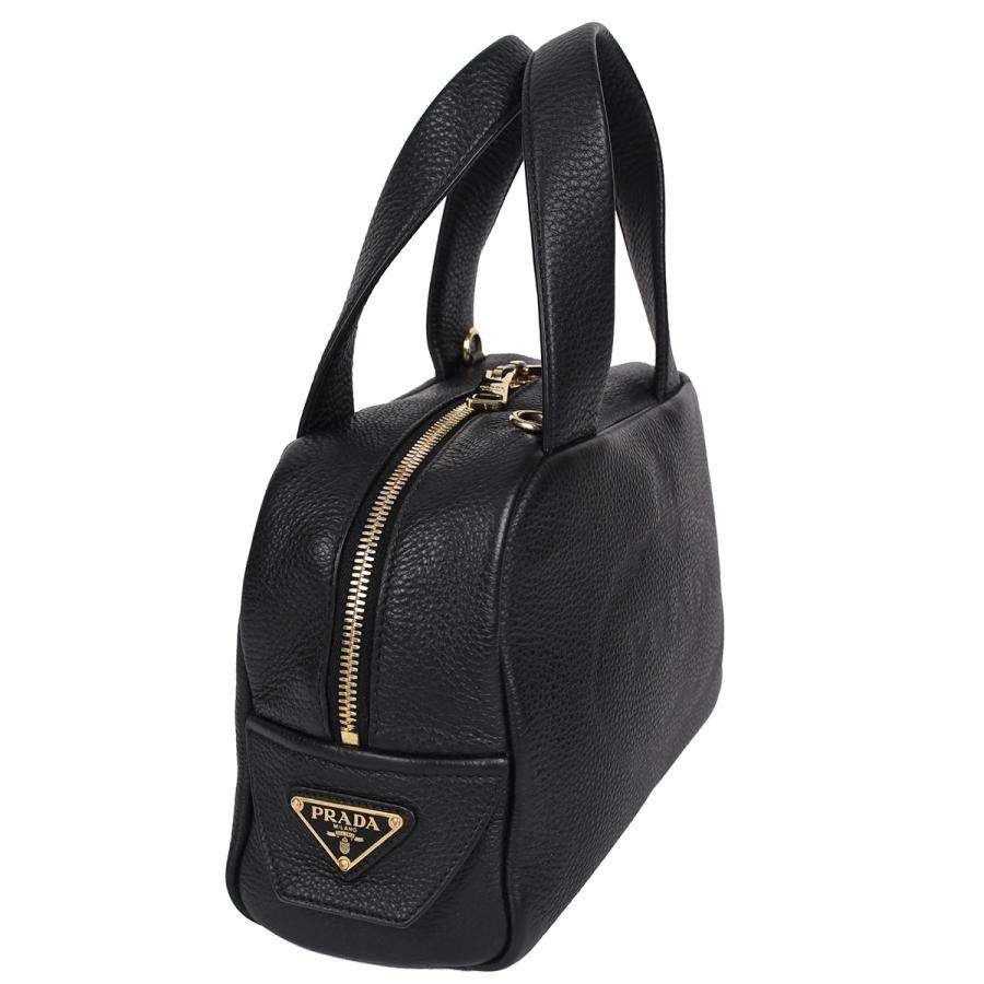 美品✨プラダ ミニボストン パンチング レザー 肩掛け ブラック 三角ロゴ 希少 PRADA（プラダ） トップハンドルバッグ パンチングロゴ ミニ ボストン