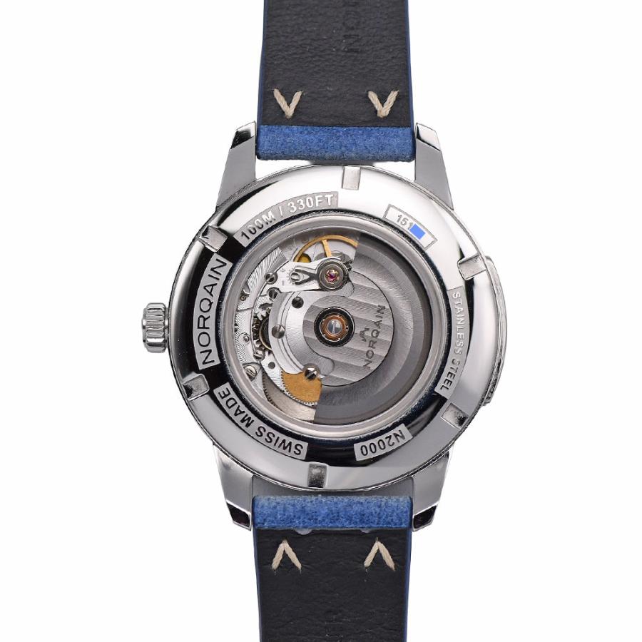 ノルケイン NORQAIN フリーダム 60 オートマティック 42mm メンズ 100m防水 SS/レザー ブルー文字盤 N2000S02A/A201/20LO.18S 中古の画像
