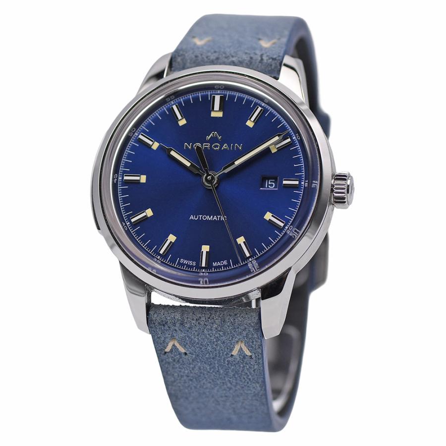ノルケイン NORQAIN フリーダム 60 オートマティック 42mm メンズ 100m防水 SS/レザー ブルー文字盤 N2000S02A/A201/20LO.18S 中古の画像