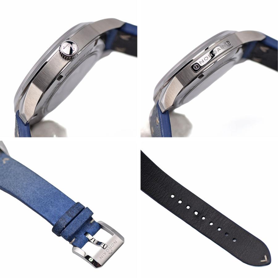 ノルケイン NORQAIN フリーダム 60 オートマティック 42mm メンズ 100m防水 SS/レザー ブルー文字盤 N2000S02A/A201/20LO.18S 中古の画像