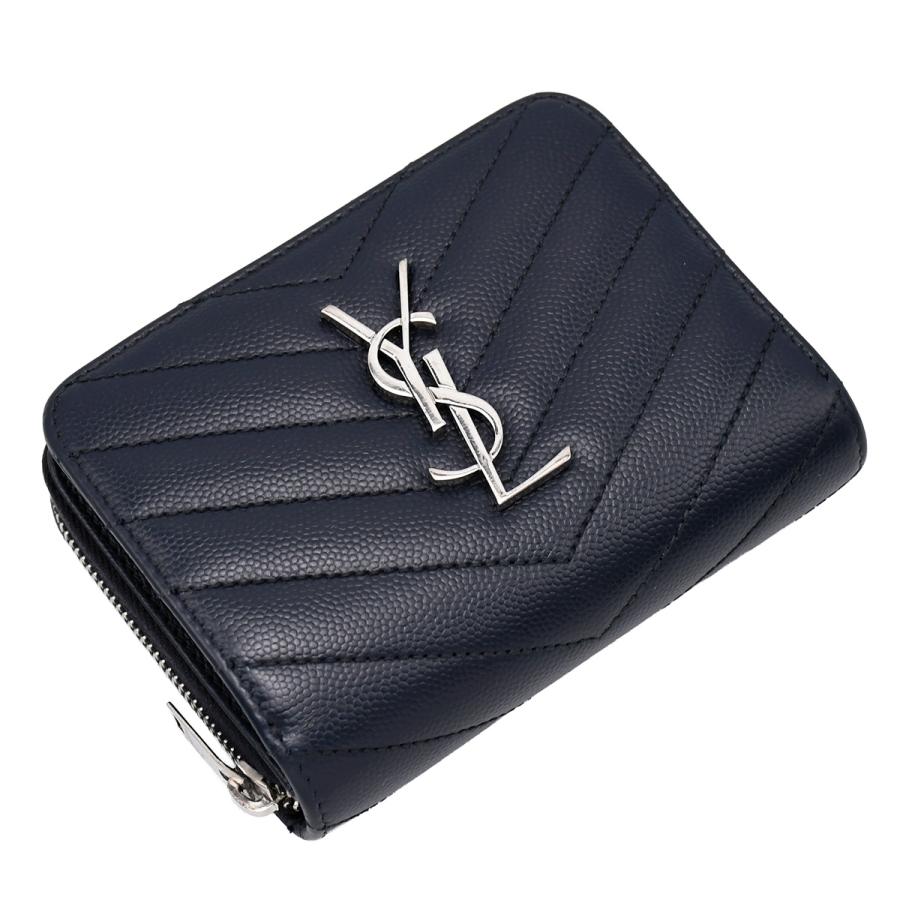 Saint Laurent  三つ折り財布 ネイビー SAINT LAURENT サンローラン PARIS コンパクト ジップウォレット 二