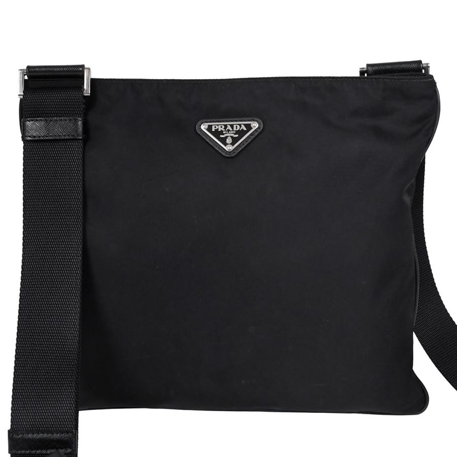 プラダ◎PRADA ボディバッグ ブラック 三角プレート ナイロン 斜め掛け 黒 中古・古着通販】PRADA (プラダ) 三角ロゴプレート ナイロンショルダー