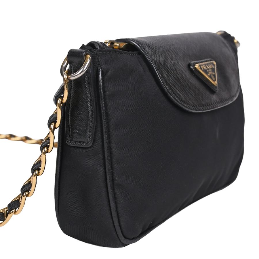 PRADA ナイロン ゴールドチェーン ショルダーバッグ ブラック 三角ロゴ PRADA（プラダ） トライアングルロゴ チェーン ショルダーバッグ