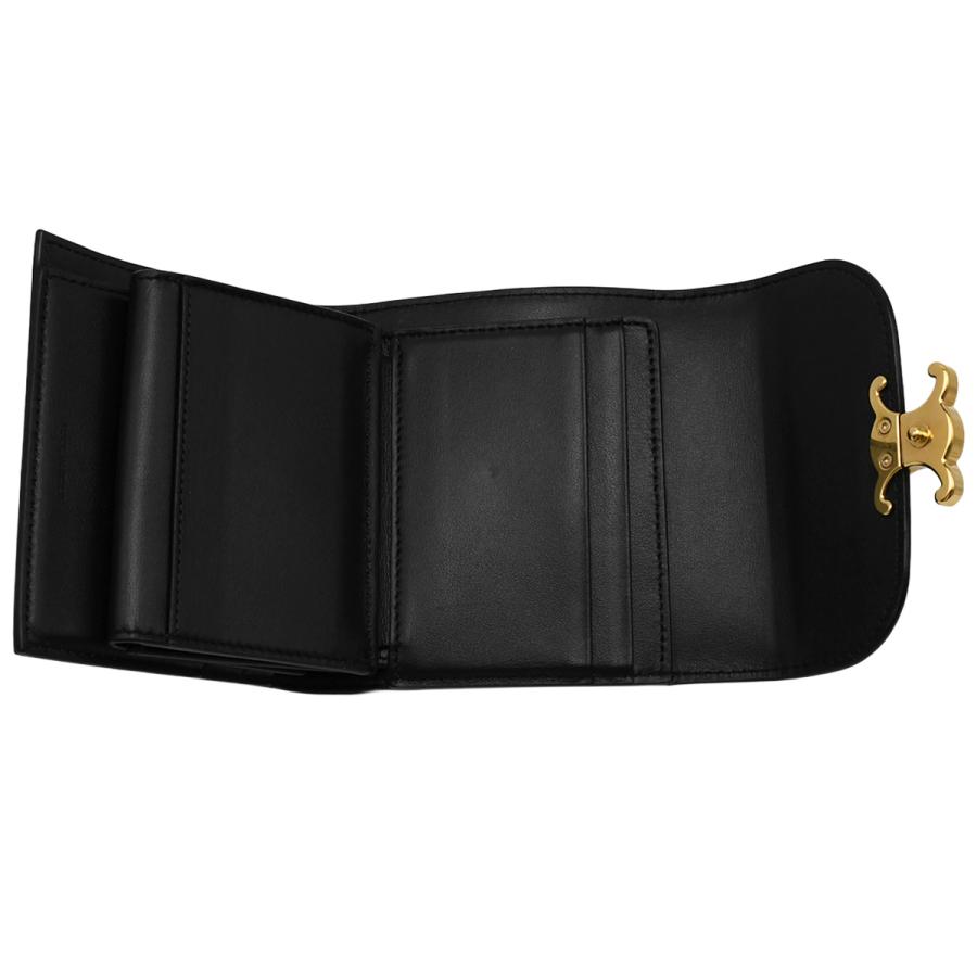 美品 セリーヌ スモールフラップウォレット 財布 トリオンフ レザー 金具 黒 CELINE（セリーヌ） スモール フラップウォレット トリオンフ
