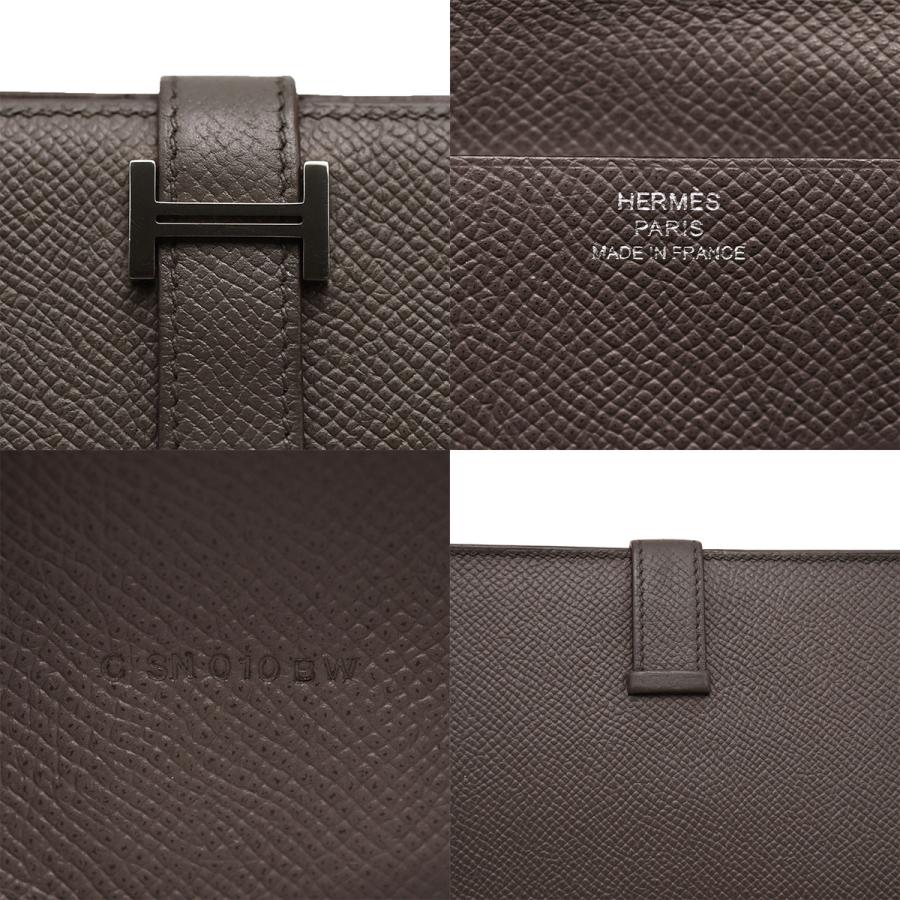 エルメス ベアンスフレ 二つ折り財布 レザー □Q刻印 グレー シルバー金具 HERMES（エルメス） ベアンスフレ 二つ折り 長財布 Hロゴ ウォレット