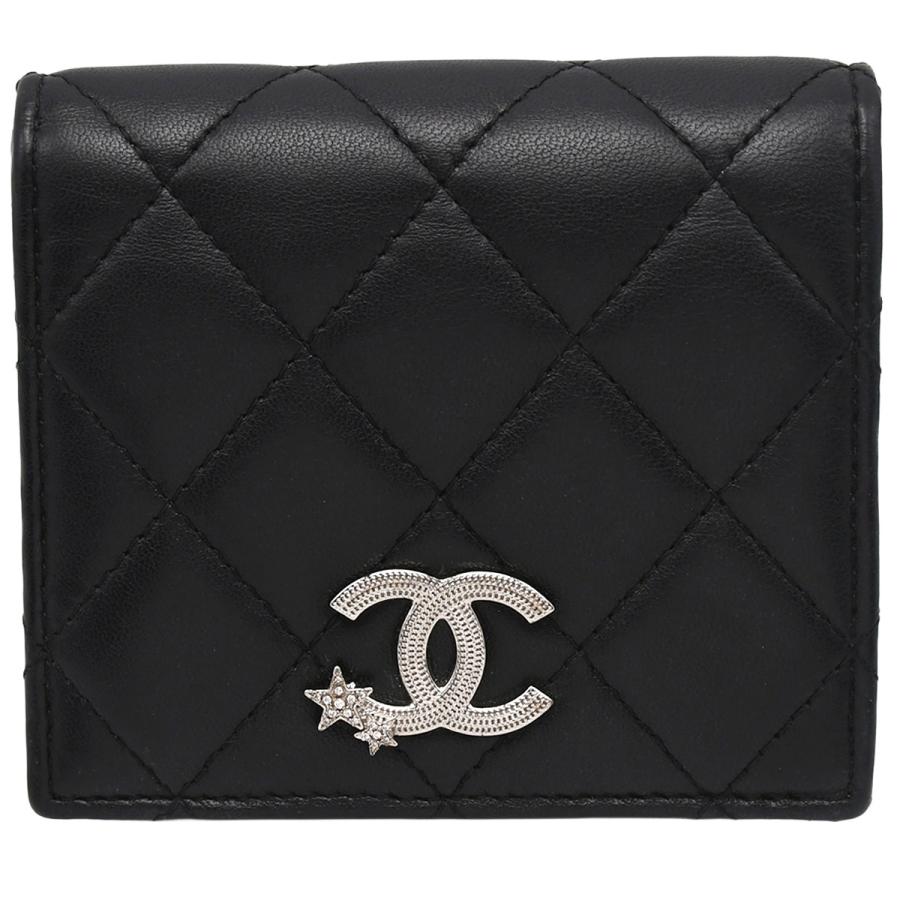 CHANEL シャネル ココマーク 二つ折り 財布 黒 白 バイカラー CHANEL（シャネル） マトラッセ 二つ折り 財布 ココマーク スター
