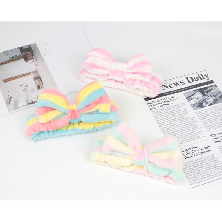 おトク ヘアバンド 洗顔 化粧 ヘア ターバン バンド キャップ タオル リボン かわいい レディース グッズ 髪留め おしゃれ ストライプ1個 キュート 便利 メンズ