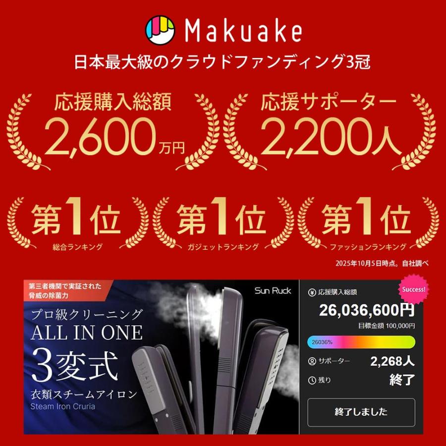 SunRuck（サンルック） 公式 スチームアイロン かけたまま 3way
