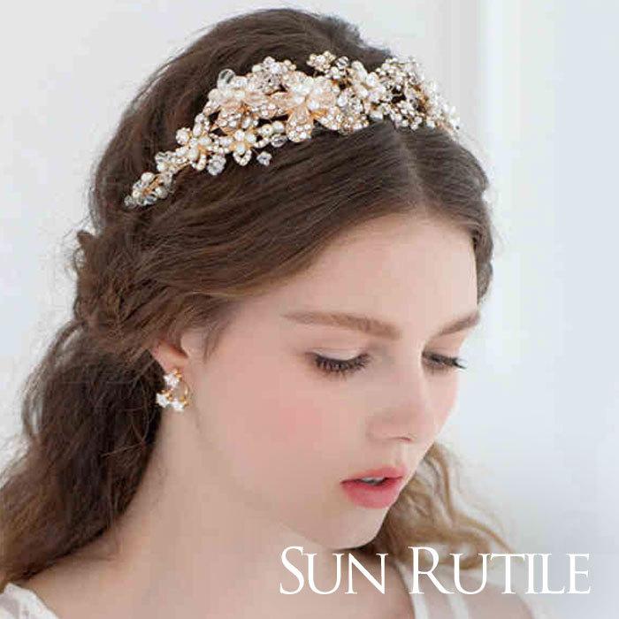 ウエディング ブライダル 髪飾り ヘッドアクセサリー ヘッドドレス カチューシャ 結婚式 披露宴 ヘアアクセサリー フラワー 花 パール Sun Rutile 通販 Yahoo ショッピング