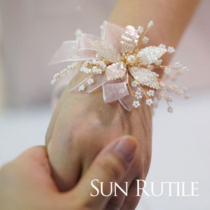 ウェディング ブライダル リボン ブレスレット 花 フラワー ピンク 手首 アクセサリー 花嫁さま 華やか 0907 Sun Rutile 通販 Yahoo ショッピング