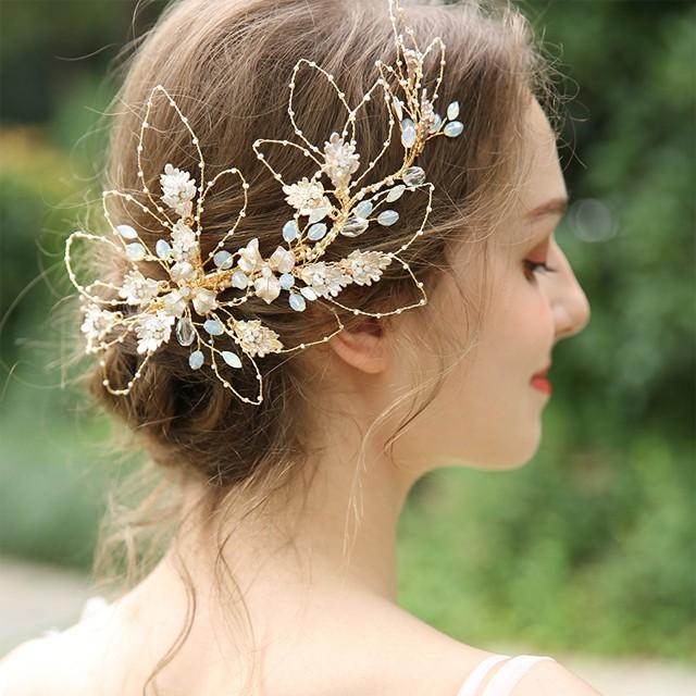 ヘッドドレス ウェディング 花 ゴールド ビジュー 小枝 ブライダル 大きめ ヘッドアクセサリー ヘアアクセサリー 髪飾り 結婚式 挙式 和装 花嫁さま K 02 Sun Rutile 通販 Yahoo ショッピング