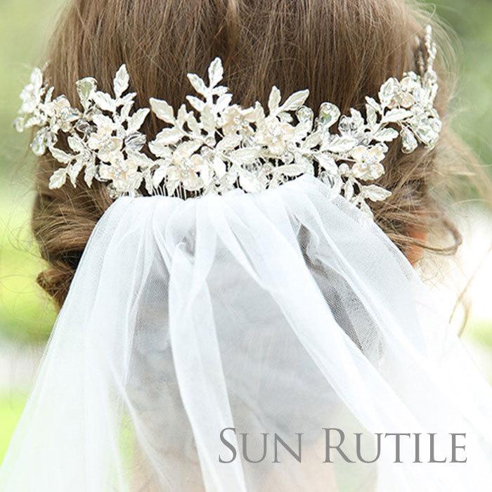 ブライダル ウエディング ヘッドドレス ヘアアクセサリー 髪飾り ヘッドピース ボンネ ヘアコーム 結婚式 アクセ T 09 Sun Rutile 通販 Yahoo ショッピング