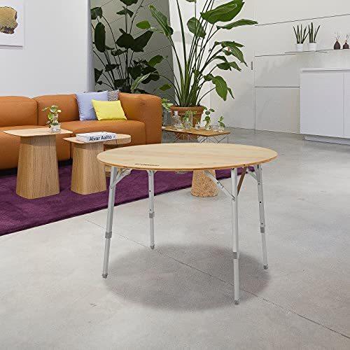 FUNDANGO アウトドア テーブル 折りたたみ キャンプ 丸テーブル サークルテーブル 高さ調整45/52/65cm 直径90cm 3-4人用 耐荷重約80kg コンパクト 竹製 アウトドア 丸テーブル