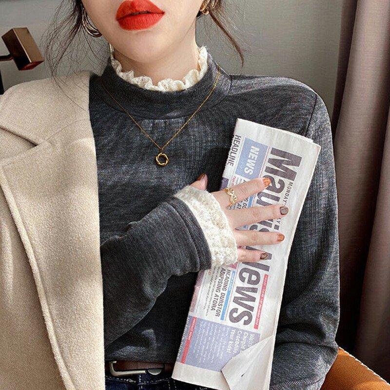 レディース プチフリル ハーフタートルネック 裏起毛 ニット セーター 長袖 おしゃれ シンプル 大人可愛い インナーニット 上品 トレンド 本物保証