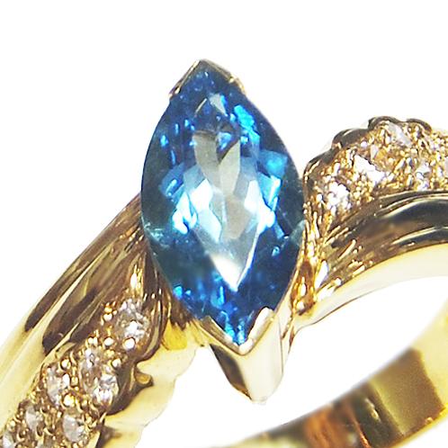 K18 指輪 ブルートパーズリング ブルートパーズ1石 ダイヤ16石0.16ct レディース 4.3g 13号 送料無料の画像