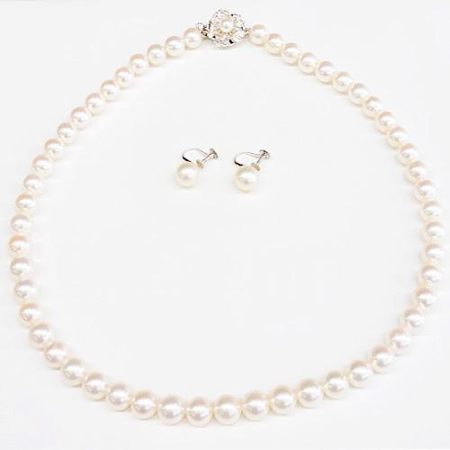パール 真珠ネックレス・イヤリングセット 宝石鑑別書付き 日本製国産