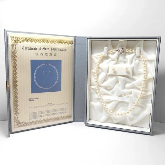パール 真珠ネックレス・イヤリングセット 宝石鑑別書付き 日本製国産
