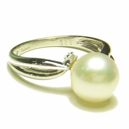 Pt900 プラチナ パールリング レディース パール 9.0mm ダイヤ2石 0.02 