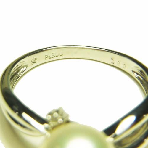 Pt900 プラチナ パールリング レディース パール 9.0mm ダイヤ2石 0.02 