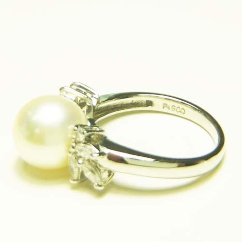 Pt900 プラチナ パールリング レディース パール 9.5mm ダイヤ8石 0.27 