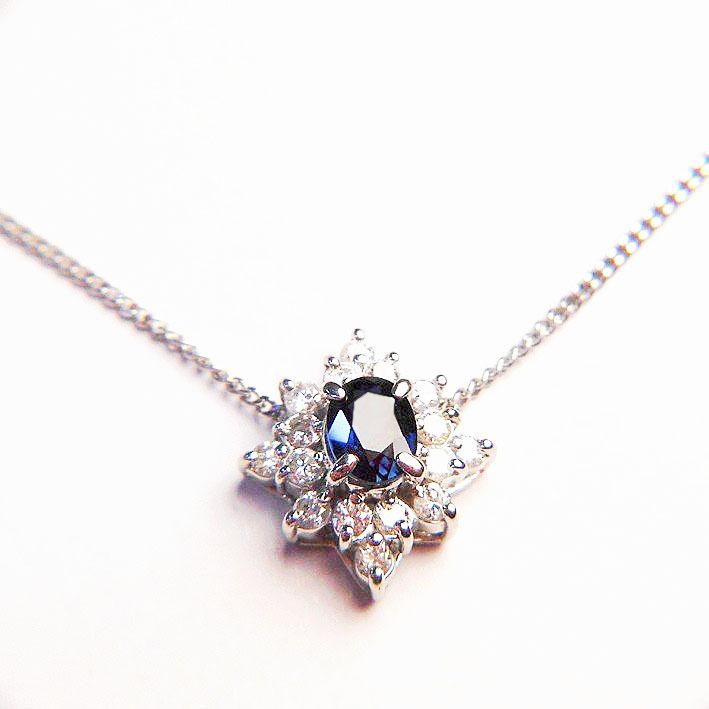 PT900 プラチナ サファイア＆ダイヤペンダントネックレス サファイア