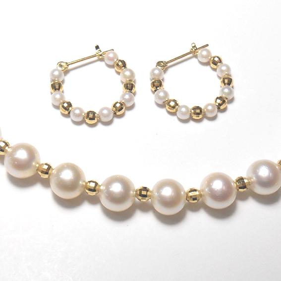 k18 パールネックレス&ピアスセット K18 パール 真珠ネックレス・ピアスセット 送料無料 Pearl neck : サン