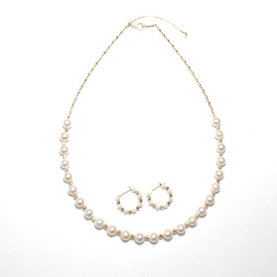 k18 パールネックレス&ピアスセット K18 パール 真珠ネックレス・ピアスセット 送料無料 Pearl neck : サン